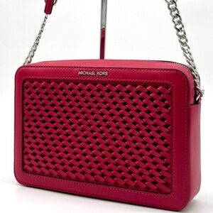 Michael Kors Jet Set Large Woven Crossbody Bag - Dark Raspberry